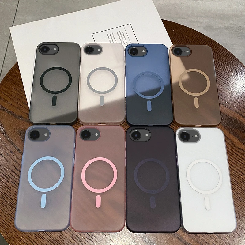 حافظة أصلية غير لامعة لهاتف Magsafe لهاتف آيفون 17 Air 16E 16 15 14 13 12 11 Pro XR X XS Max Plus غطاء كمبيوتر صلب مغناطيسي شفاف