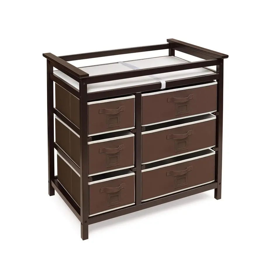 

Basket Modern Baby Changing Table with 6 Storage Drawers and Pad, Diaper Change Station Espresso