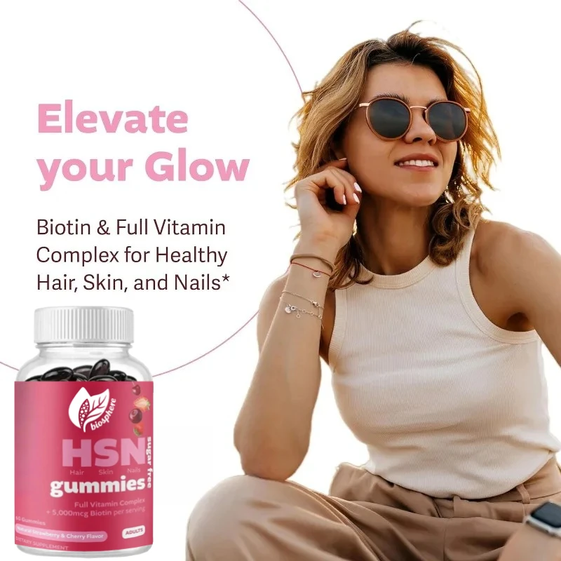 

60 Count Biotin Gummies 5000mcg with Full Vitamin Complex for Hair Growth Healthy Skin & Nail Strength Support Supplement