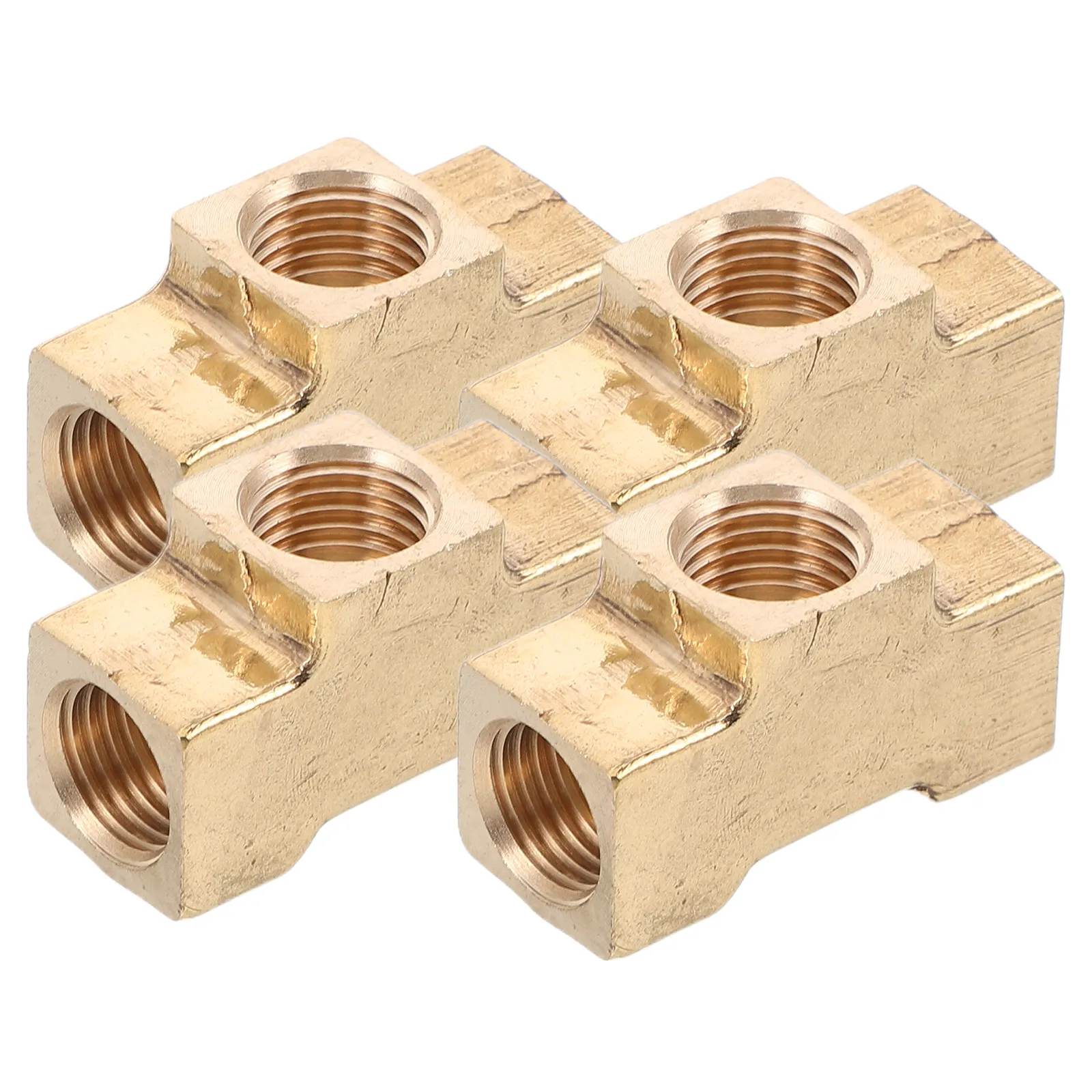 4Pcs Brass Threaded Tee Connector Female Pipe Fitting Pneumatic Manifold Tee for Air Compressor Systems Industrial Compressed