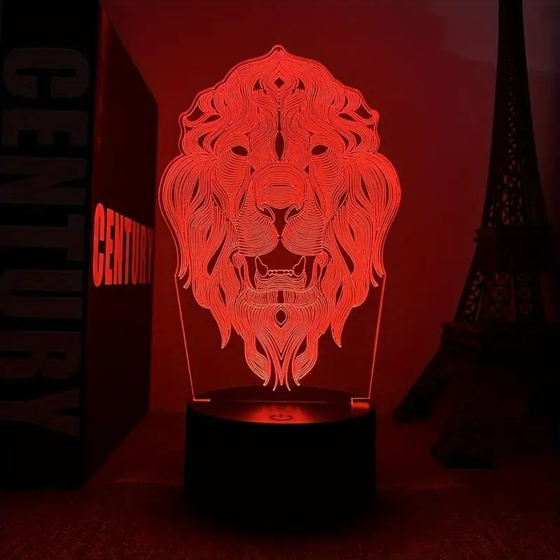 3D Night Light Lion Creative Desktop Bedroom Atmosphere Decoration Light 7 Color LED Table Lamp Home Office Decor Gift Idea USB