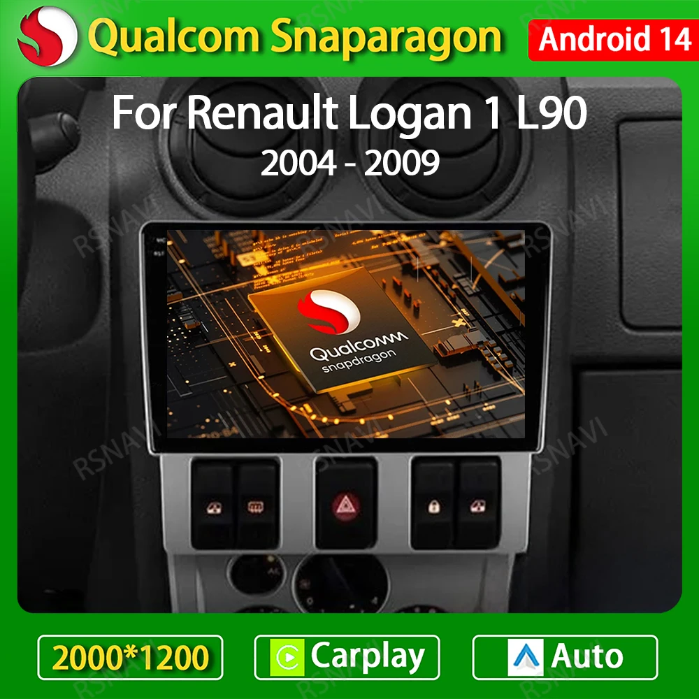 Android 14 Carplay Auto For Renault Logan 1 L90 2004 - 2009 Car Radio Navigation GPS Multimedia Stereo Player Video WiFi+4G QLED