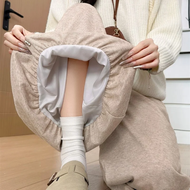 하이웨이스트 와이드 레그 랜턴 팬츠 스커트 팬츠 여성용 가을 2025 신상 캐주얼 심플 단색 폴리에스터 혼방 편안함...