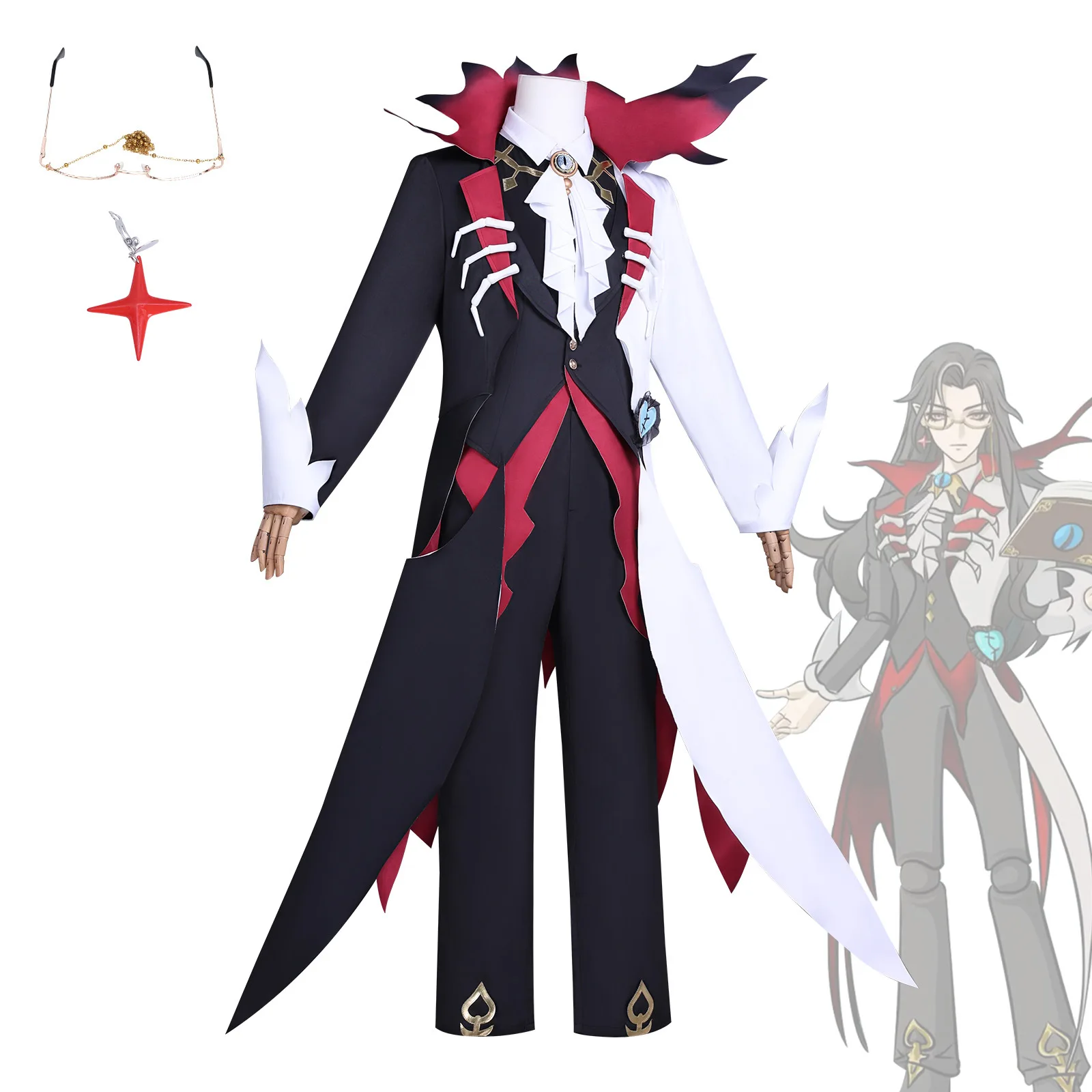 معلم إيجي بارتي الدموي ليفين ‌ ‌   أزياء تنكرية للهروب من ليلة الرعب بدلة حفلات الهالوين كرنفال