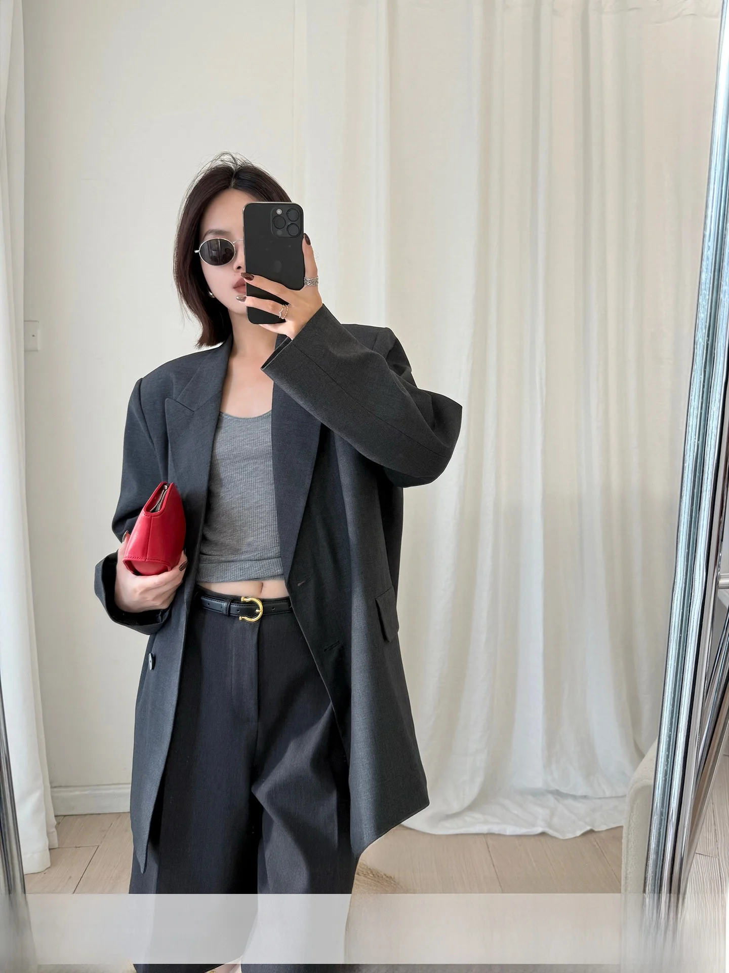 

ay Oversized Dad Suit MUCCHIC Commute Sle Women's Casual Polyester Fiber Anti-Wrinkle Long Sve Stand Lapel Pure Color