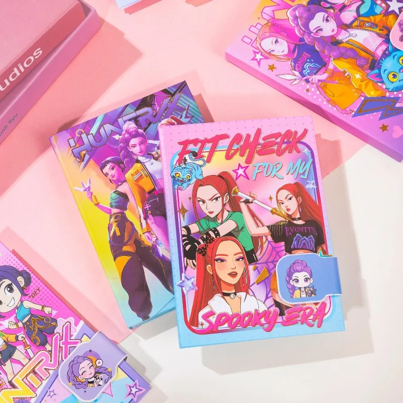 K pop Demon Hunters دفتر بإبزيم مغناطيسي كرتوني للرسوم المتحركة صفحة ملونة دفتر مخطط الشفط HUNTR/X Rumi Mira Zoey