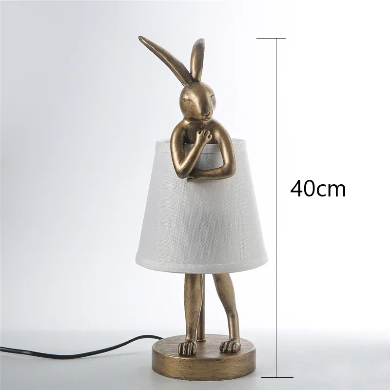 Modern Resin Table Lamp Nordic Creative Designer Rogue Rabbit Light Fixtures LED Fabric Art Lampshades for Bed Room Decoration