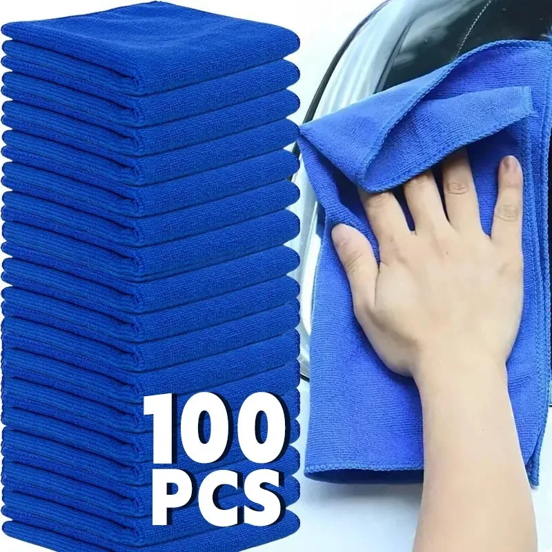 Toallas de limpieza de microfibra ultrafinas azules, súper absorbentes, que no rayan, lavables y reutilizables, adecuadas para automóviles y el hogar