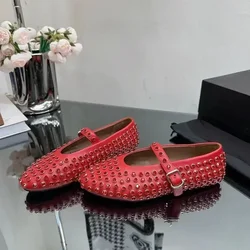 European and American Women's Fashionable Diamond Studded Mary Jane Single Shoes Casual Flat Bottomed Round Toe Buckle Shoes