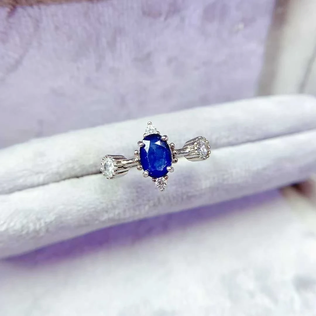 

925 Silver Engagement Ring for Women Natural Sapphire Ring 5mm*7mm 0.7ct Real Sapphire Jewelry