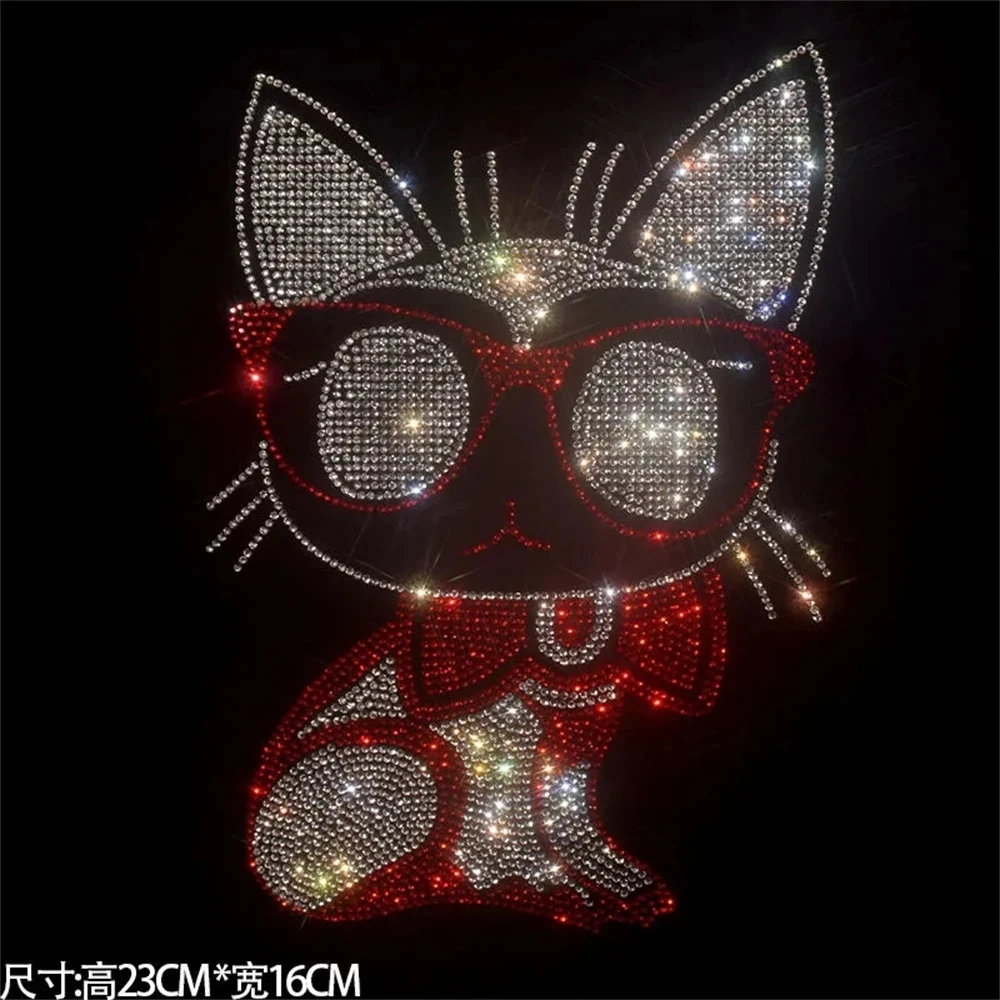 Shiny cute cartoon cat fashion big cloth stickers hot drill sequins DIY clothes decorative patch clothing accessories