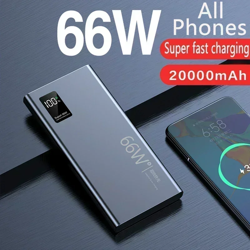 Power Bank 30000 мАч 66 Вт Сверхбыстрая зарядка для iPhone 15 13 14 Huawei Xiaomi Samsung PD 20 Вт Внешнее зарядное устройство Powerbank