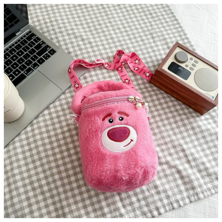 Nuovo orso fragola carino peluche perla borsa a secchiello borsa a mano per ragazza cartone animato nuove borse a mano per borsa a tracolla per studentessa morbida