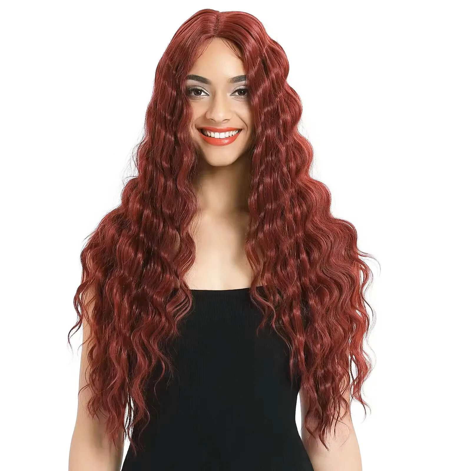 Synthetic Curly Wigs for Women Middle Part Curly Black Wig Long Deep Wave Wig Long Crimps Curls Wig for Daily Party Use Wig