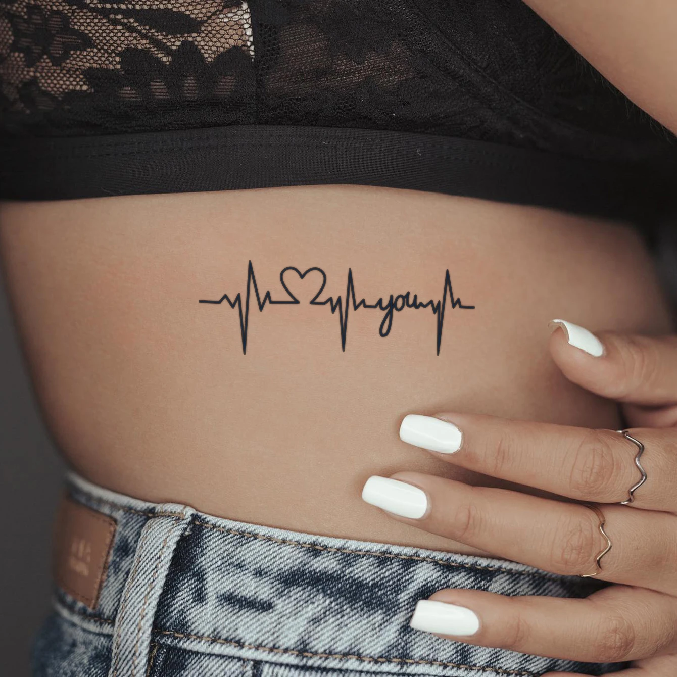 1pc Creative Heart Beat Line Waterproof Temporary Tattoo Sticker Heart Rhythm Fake Tatto Neck Wrist Tattoo for Girls Men