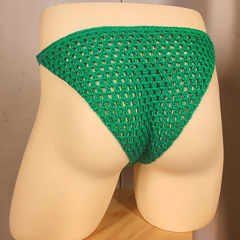 Boring Honey All-Match Man Women Sexy Breathable Underwear Hand Crocheted Seaside Sunbathing Swimsuit Trunks Hollow Thong Man