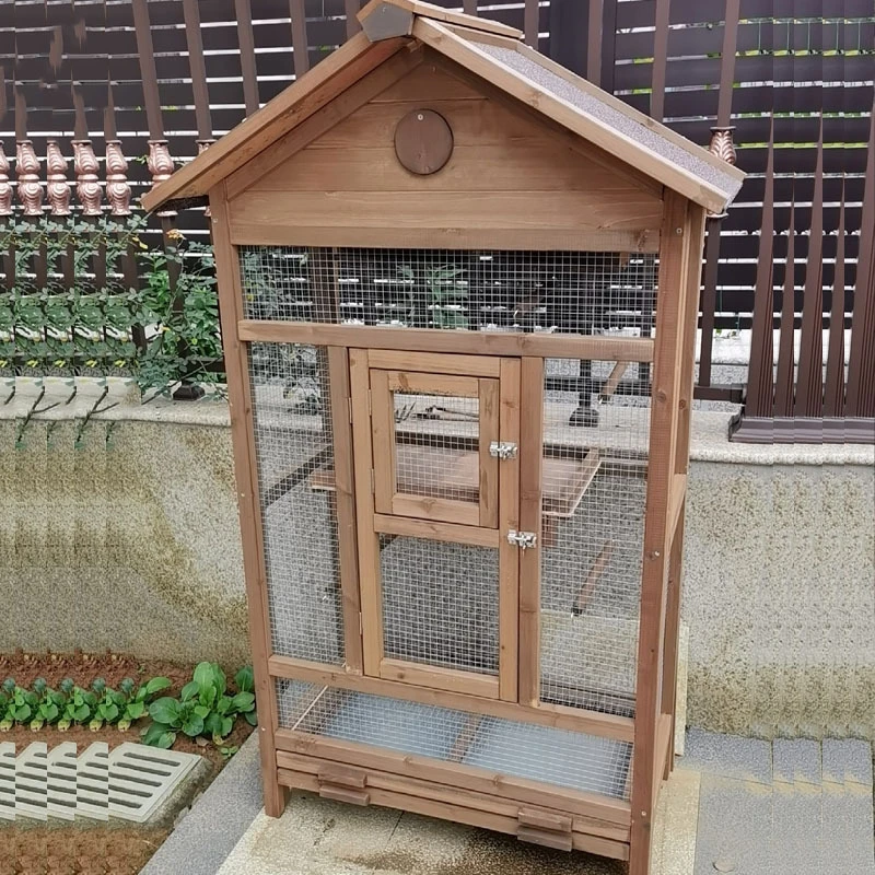 Handmade Wooden Parrot House Aviary Birds Cage Large Run Wire Mesh Feeder Nest Wood Parrot Cage for Parakeets with Stand