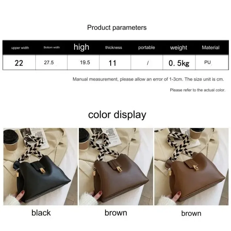 Wholesale New Trend Large-capacity Women's Bag Korean Version Solid Color Bucket Bag PU Stitching Women's Shoulder Bag