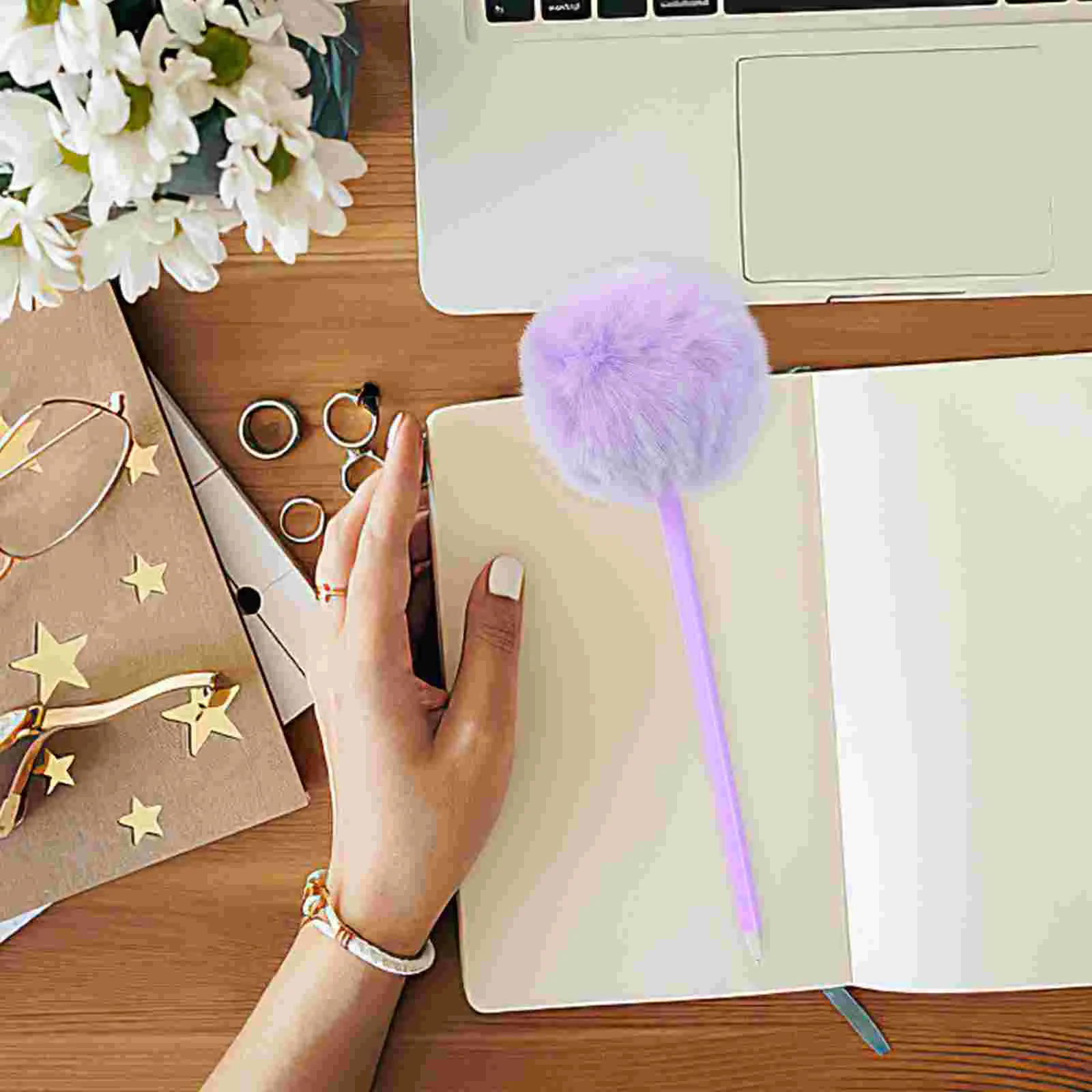 4 Pcs Hair Ball Writing Pen Fountain Ballpoint Pens for Students Decorative Fluffy Cute Pp Pompom Write Signature