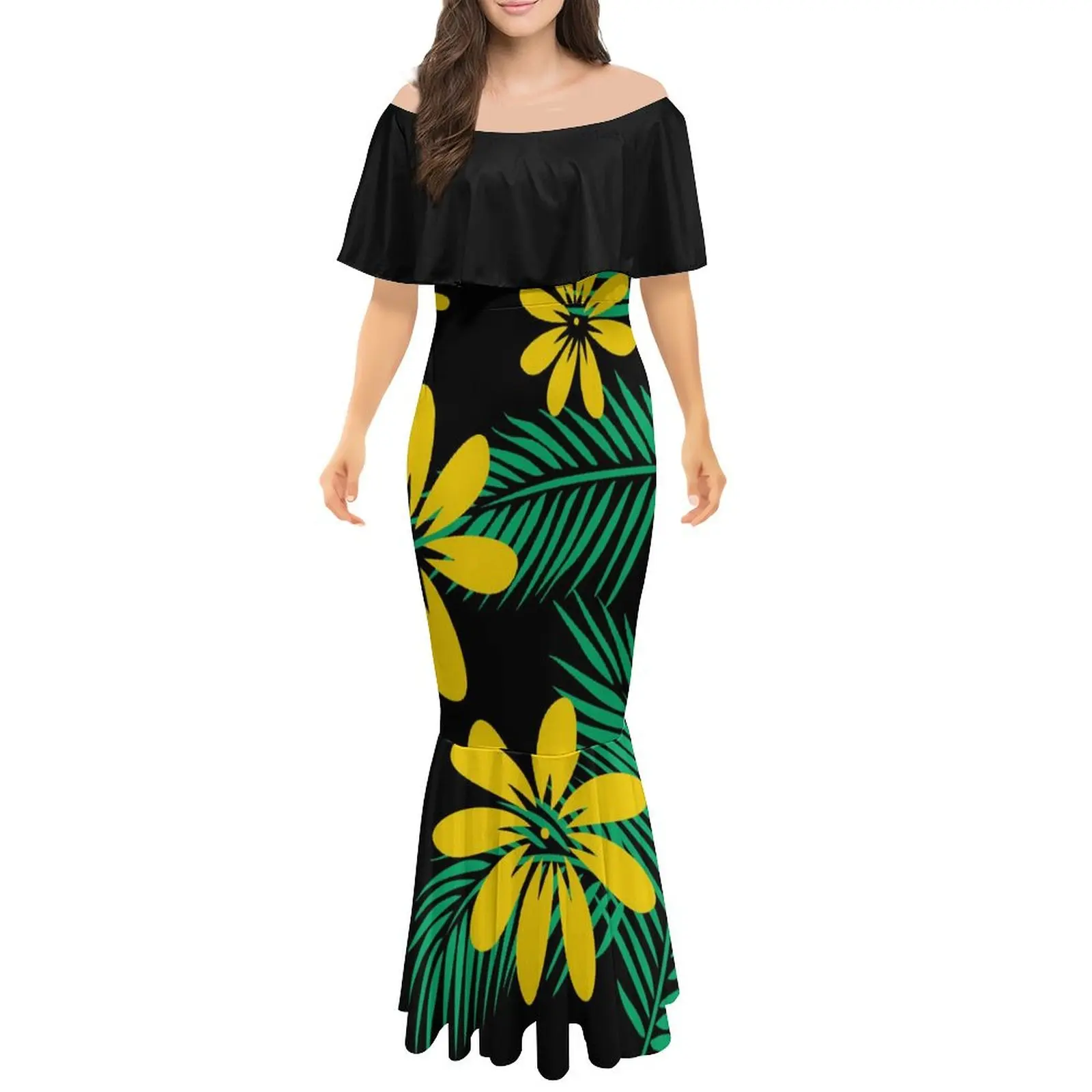 Vestidos Elegantes de diseño de la tribu polinesiana para mujer, vestidos Maxi con hombros descubiertos para fiesta