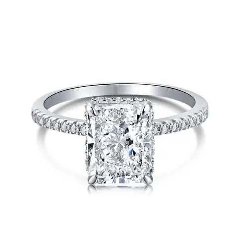 Luxury Silver 925 Jewelry Radiant Cut D Color 4 Carat VVS Moissanite Diamond Wedding Engagement Ring 18K Gold Plated Rings Gift