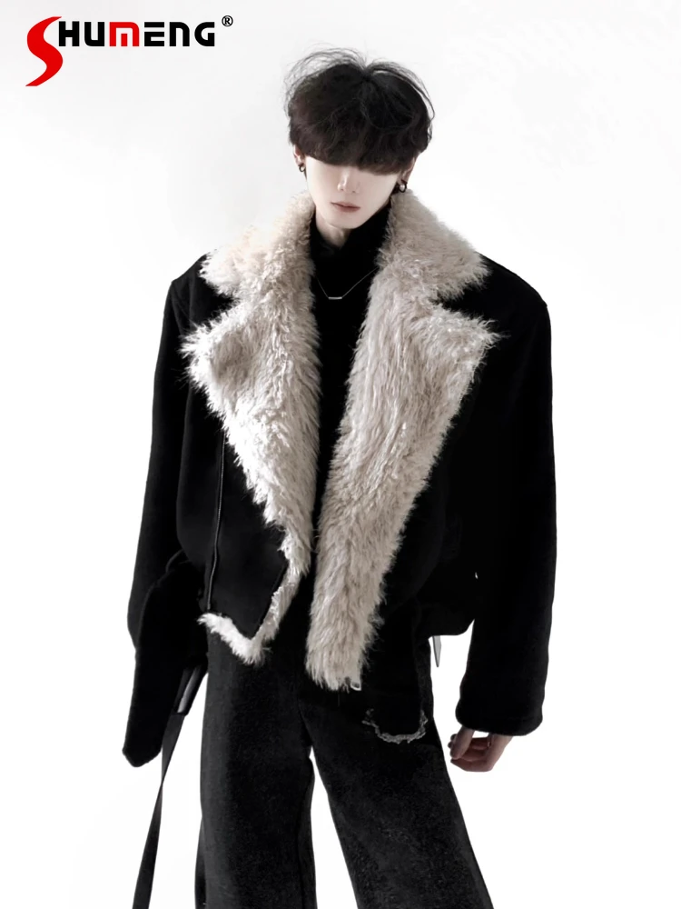 Men's 2025 Winter Faux Large Fur Collar Chic Jackets Men's Thickened Parkas Male Handsome Long Sleeve Loose Comfort Warm Parkas