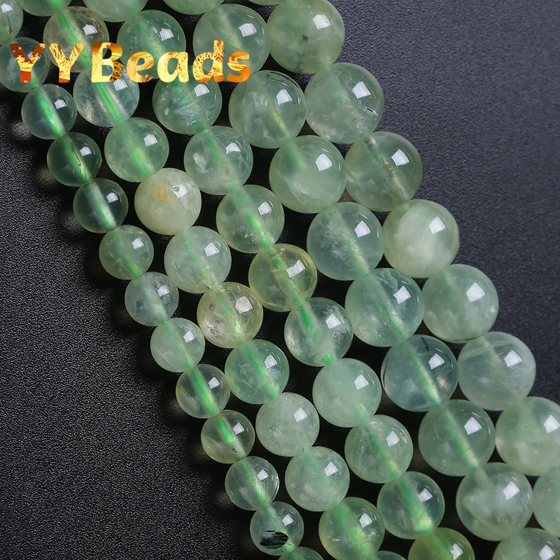 

Natural Green Prehnites Transparent Crystal Beads Stone for Jewelry Making Round Loose Beads DIY Bracelets Necklaces 6 8 10 12mm