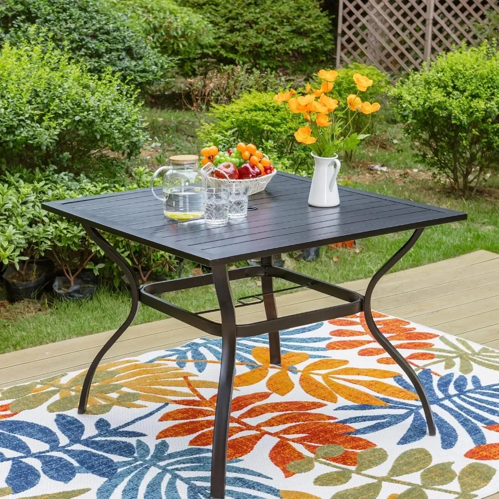

37" Patio Table for 4, Metal Outdoor Dining Table with E-Coating, Square Steel Design