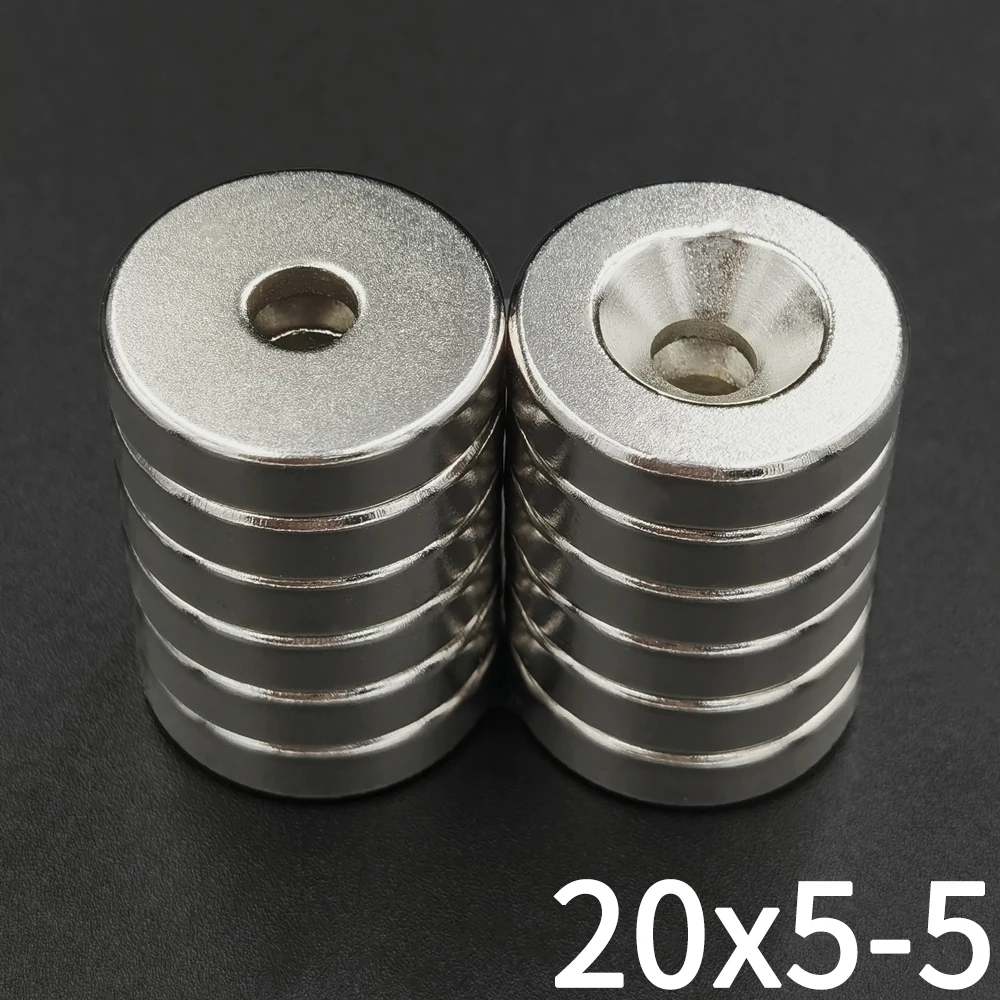 2/5 Pcs 20x5-5 Neodymium Imanes 20mm X 5mm Hole 5mm NdFeB N35 Round Super Powerful Strong Permanent Magnetic Imanes Disc