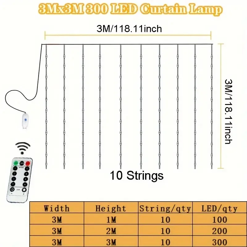 أضواء الستار الجنية أضواء عيد الميلاد مع جهاز التحكم عن بعد 8 طرق LED سلسلة أضواء لغرفة النوم ديكور داخلي حفلات الزفاف حديقة
