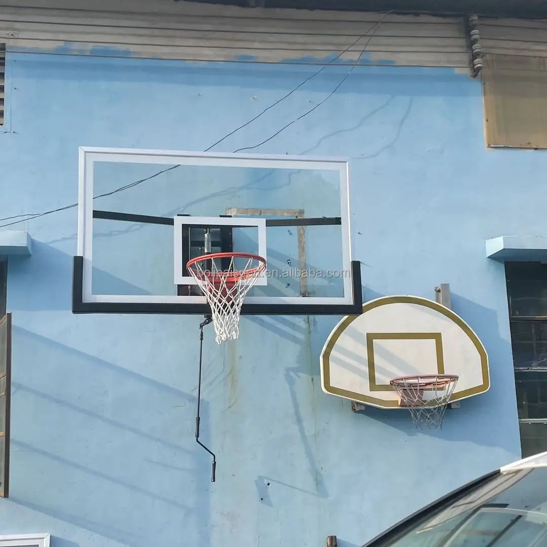 لوحة خلفية لكرة السلة زجاجية قابلة للتعديل مقاس 72 × 42 خارجية مع طوق