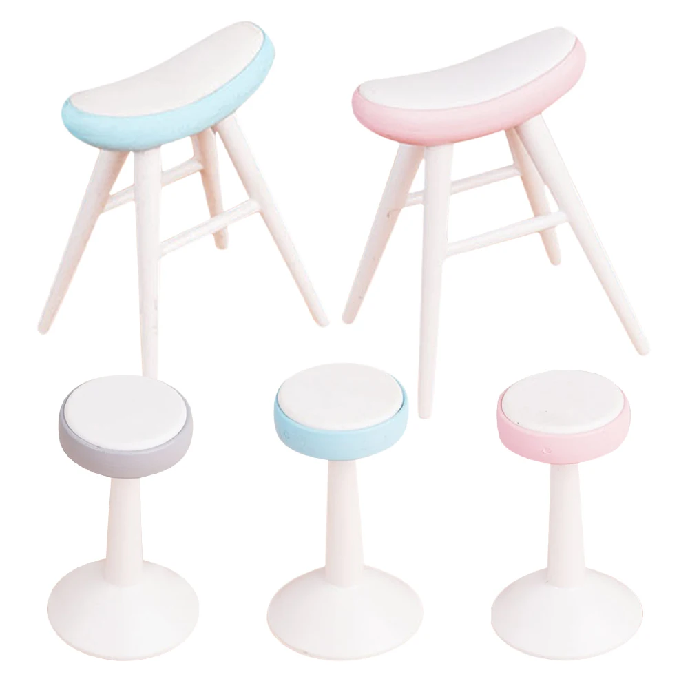 

5 Pcs Dollhouse Furniture Miniature Stool Ornaments PVC Cartoon Chairs for Micro Scene DIY Crafts Decor Accessories Toys