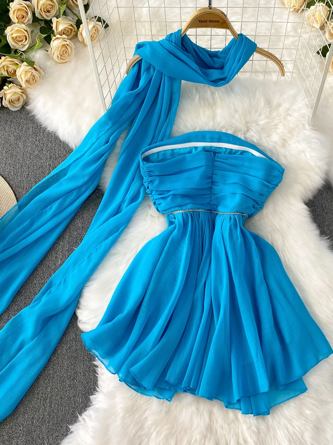 Ele Sexy Strapl Pleated Slimming Draped Evening Gown Women's Korean Sle High Waist A-Line ort Dr Summer Faion