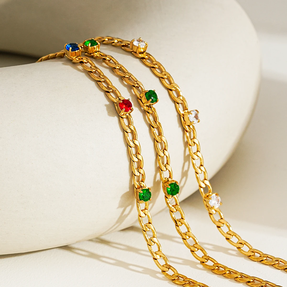 Bohemian Fashion Simple Temperament Personality Bracelet 14K Gold PVD Plated Cuban Chain Zircon Senior Bracelet Women waterproof
