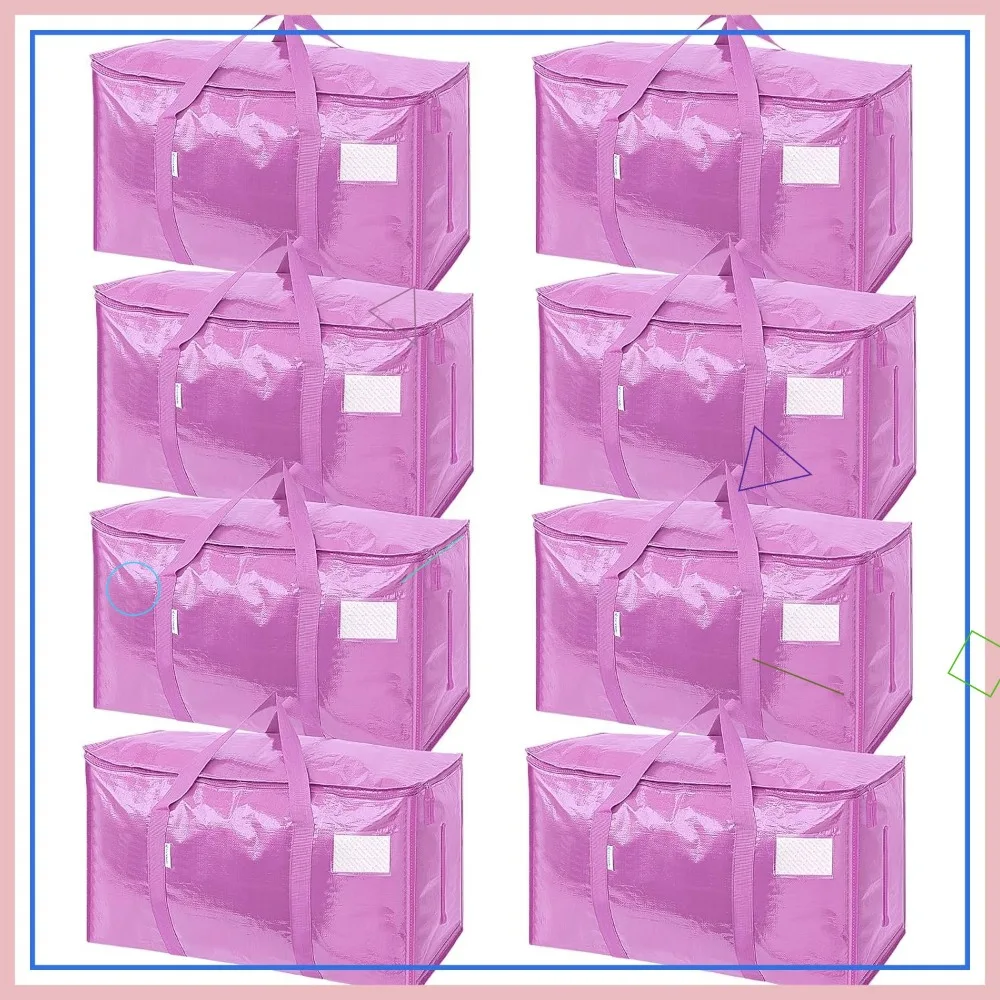 

Набор из 8 очень больших мешков для переезда с молниями и ручками, прочные контейнеры для хранения вещей (розовые)