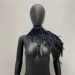 One Shoulder Feather Luxury Scarf Women Snood Gothic Style Scarve Woman Shawls Punk Party Halloween Performance Show Decoration