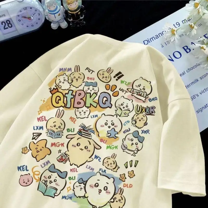 Girl T-Shirt Chiikawa Usagi Spring Summer Breathable Child Printing Shirt Hachiware Kawaii Cartoon Pure Color Shirt New Style