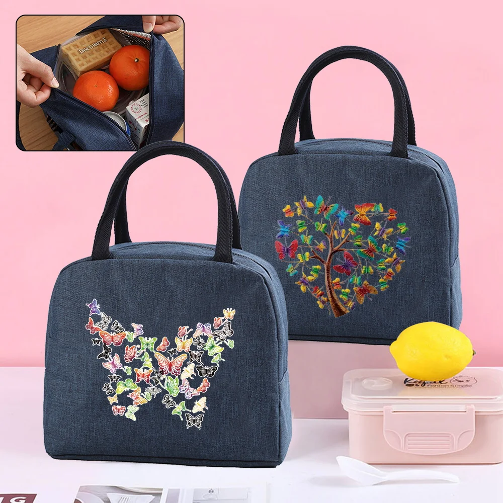 

Lunch Bag Child Food Insulated Cooler Lunch Box Women Travel Picnic Pouch Thermal Canvas Bags Organizer Butterfly Print Handbag