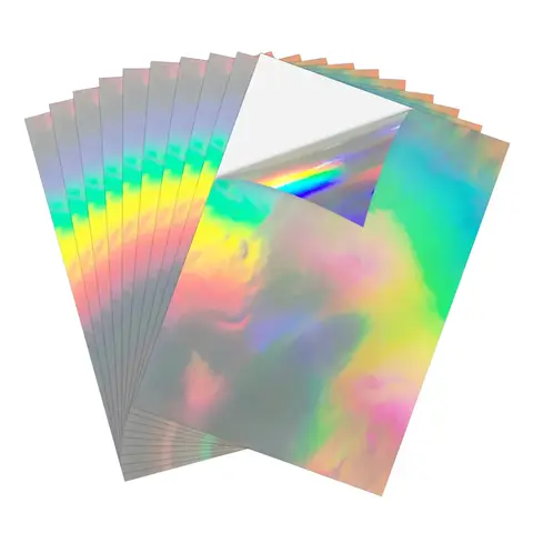 10/20 Sheets A4 Holographic Rainbow Sticker Paper Self-Adhesive Vinyl for DIY Photo Card Label Inkjet Printable