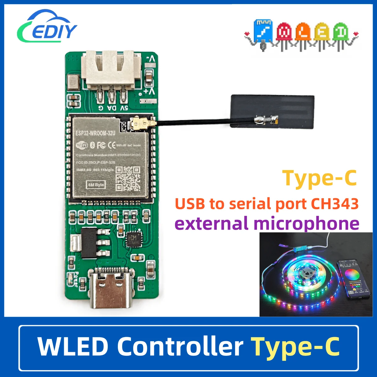 Контроллер WLED USB Typec CH343 Скачать прошивки WLED Поддерживаемые лампы-бусины WS2812X (серия), и т. д. WLED можно поддерживать только