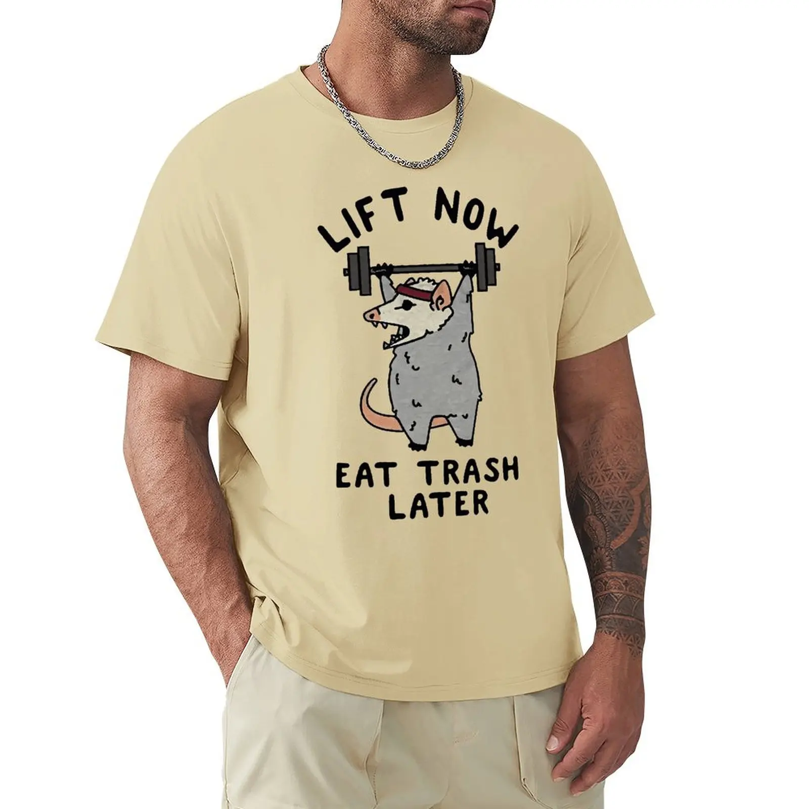 Lift Now Eat Trash Later Opossum T Shirt Harajuku Short Sleeve T-shirt 100% Cotton Graphics Tshirt Tops