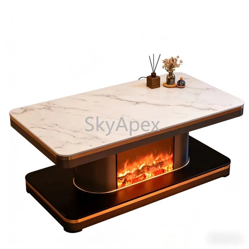 Hot Sale Smart Energy-Saving Quiet Electric Heated Coffee Table Marble Top 2-Tier  Storage For Living Room Family Gatherings Use