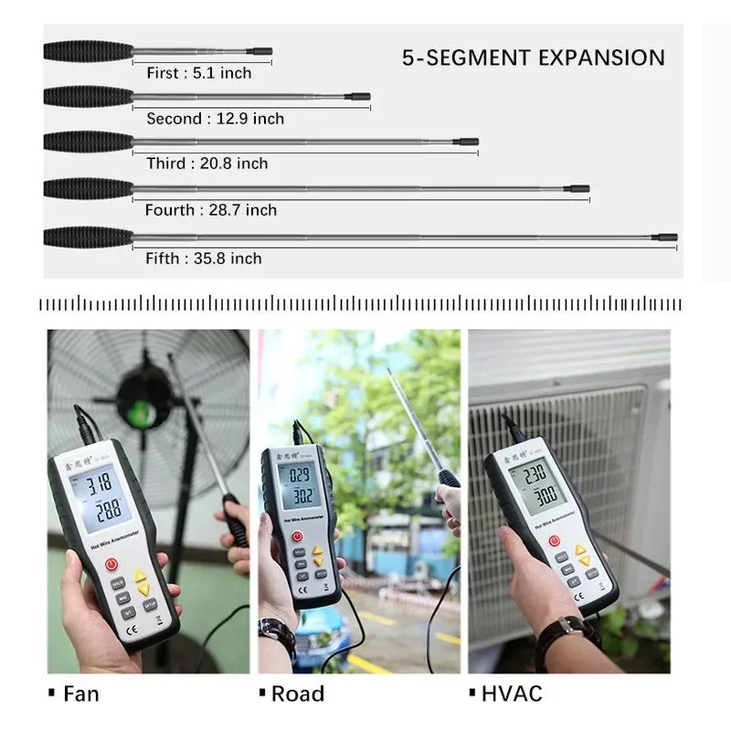 Industrial Wind Vane for Small Orifice Thermometer HT-9829 Digital Wind Vane Anemometer Portable Hot Wire