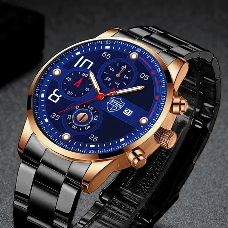 Luxury Fashion Mens Calendar Watches Men Business Watch Male Stainless Steel Quartz Wrist Watch Calendar Luminous Clock