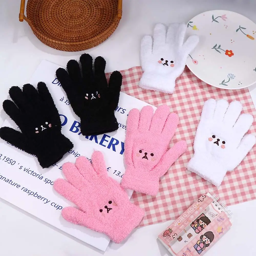 Cute Women Autumn And Winter Bear Smile Knitted Gloves Full finger Gloves Female Gloves Touch Screen Gloves Wool Mittens