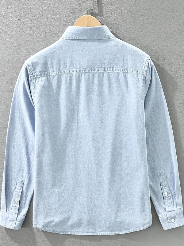 Retro Japanese Style Men's Long Sleeve Denim Shirt Casual Loose Collar Fashionable Autumn New Arrival Washed Cotton Shirt