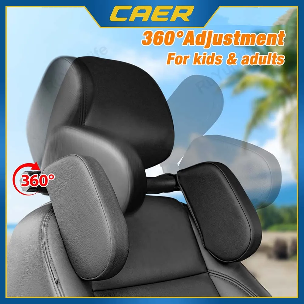 CAER Car Headrest Pillow 360° Adjustable Sleeping Head Neck Support PU U-Shaped Travel Seat Rest Pillows Cushion for Kids Adults