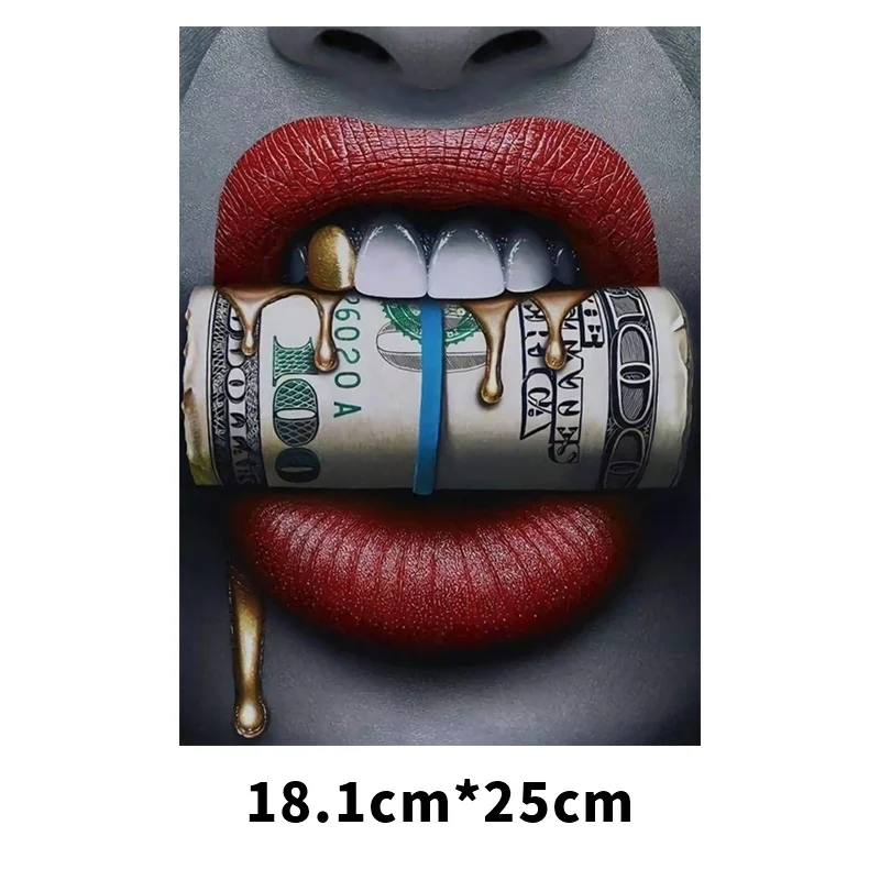 Sex Lips heat transfe Patches For Cothing Print-On T-Shirt Hoodies Bag Iron-On Clothes Diamond Dollar Lips Sticker Decoration