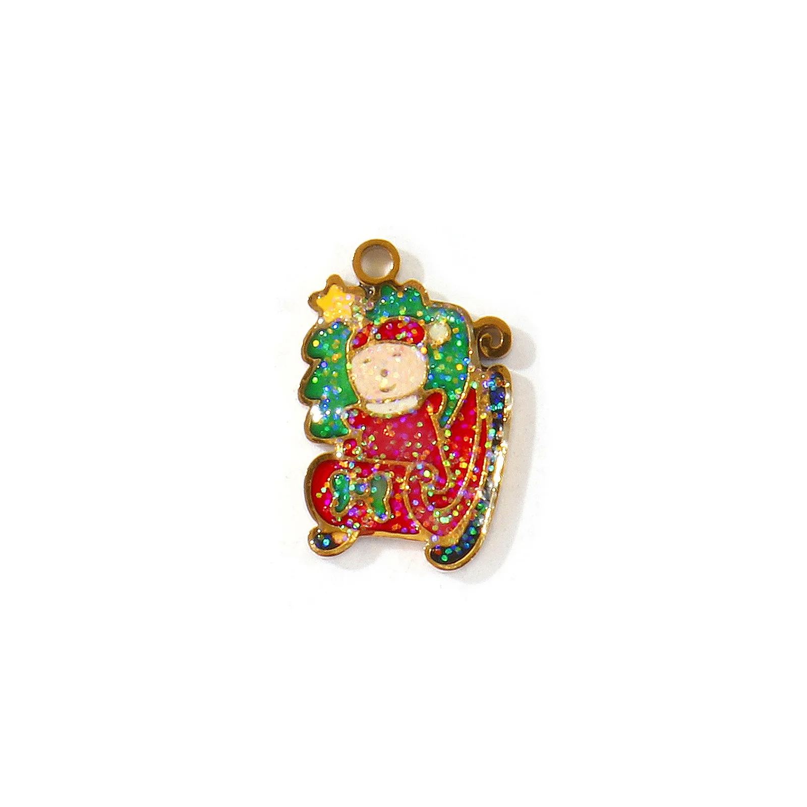 2 Stück Weihnachts-Glitzer-Emaille-Anhänger Weihnachtsmann Schneemann Schneeflocke 304 Edelstahl 18K Vergoldete Anhänger DIY Halsketten-Herstellung – Detail 9