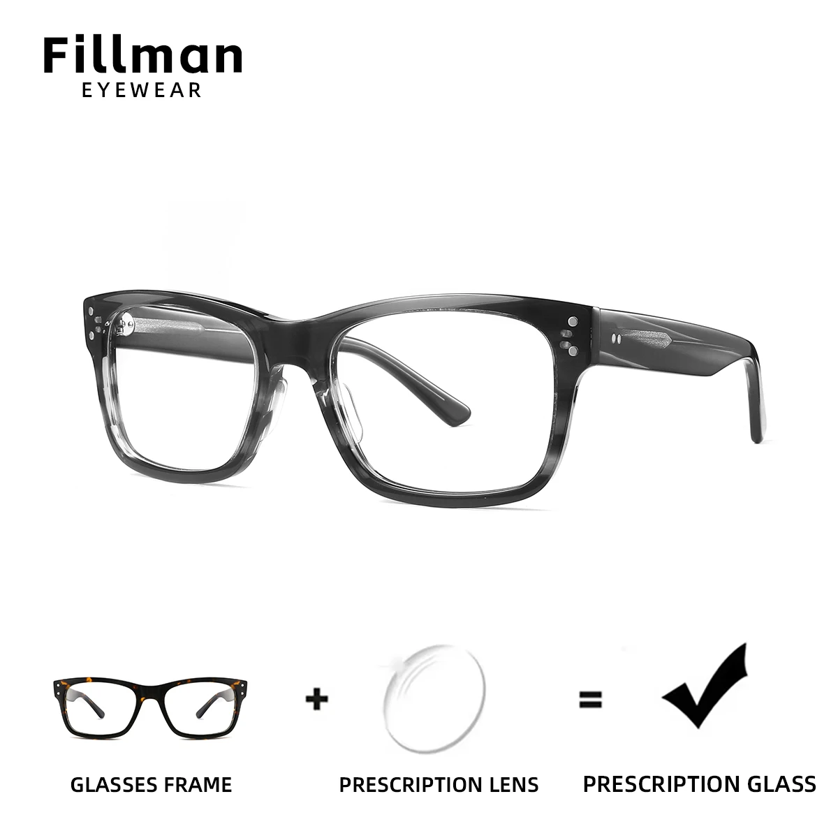 

Fillman Fashion prescription glasses Men Women Acetate eyeglasses with optical p Square Myopia Hyperopia Anti-Blue Light Eyewear